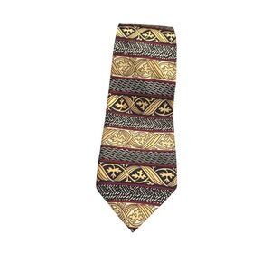 Fratello Hand Made Polyester Tie‎ Red Black Gold Geometric Pattern